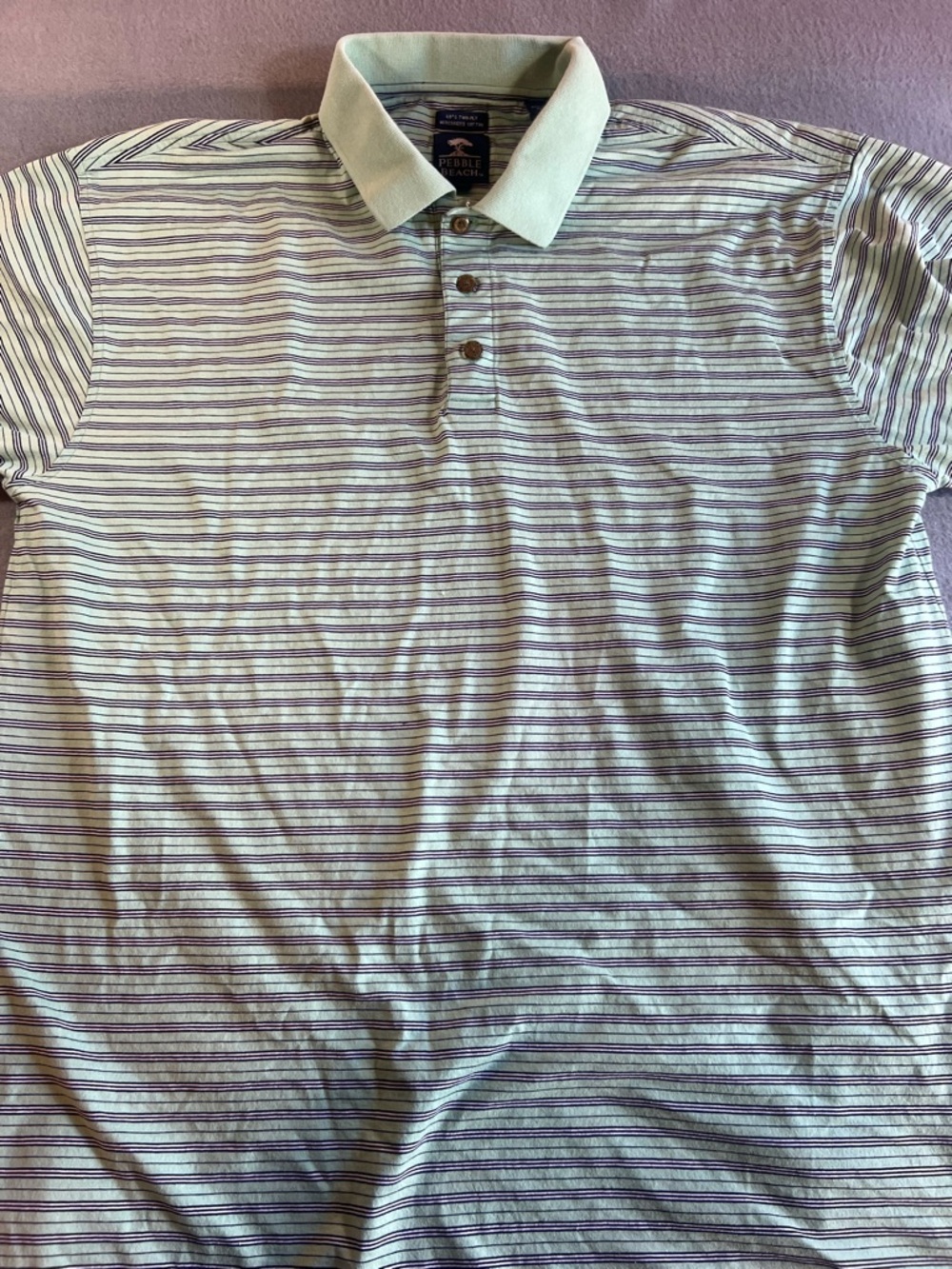 Pebble Beach Light Green and Navy Striped Polo